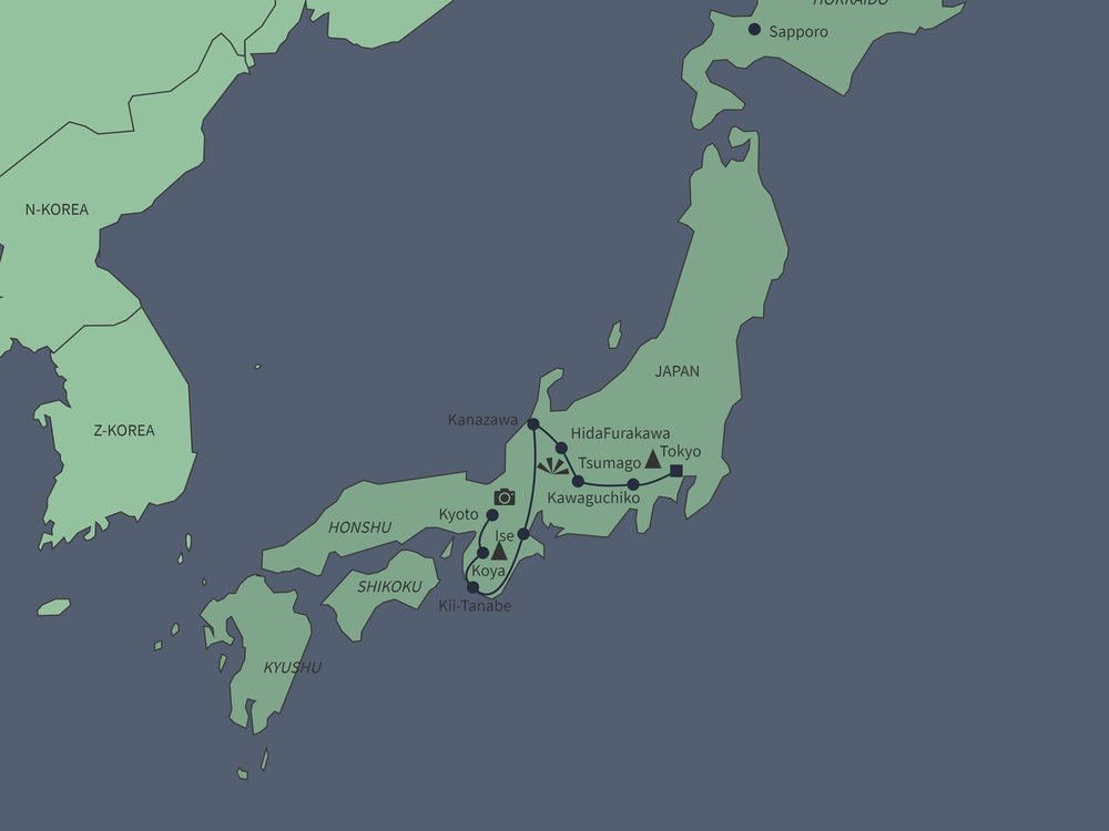 Routekaart van Natuurreis Japan