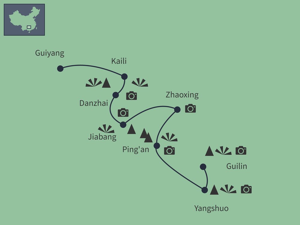 Routekaart van Land van de Miao en de Dong