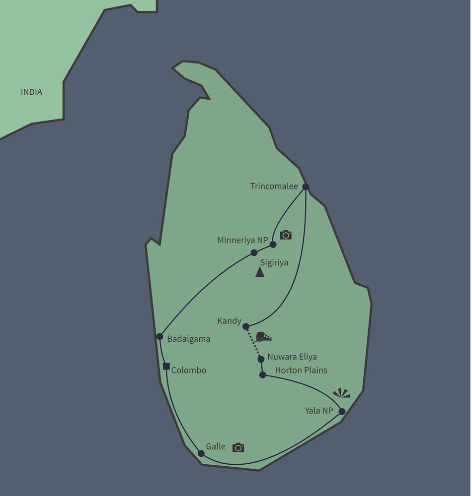Routekaart van Familiereis Sri Lanka