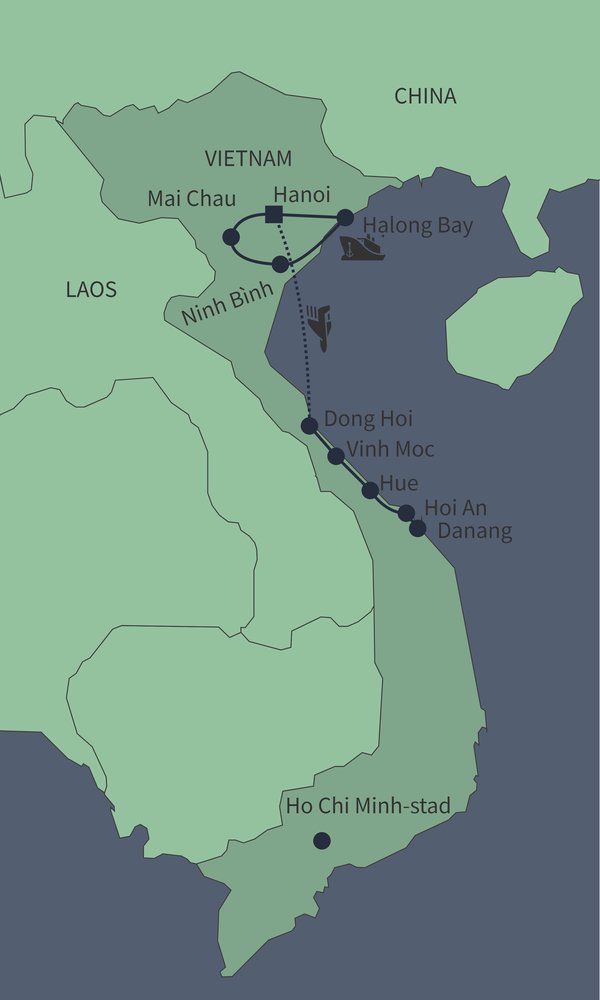 Routekaart van Natuurreis Vietnam