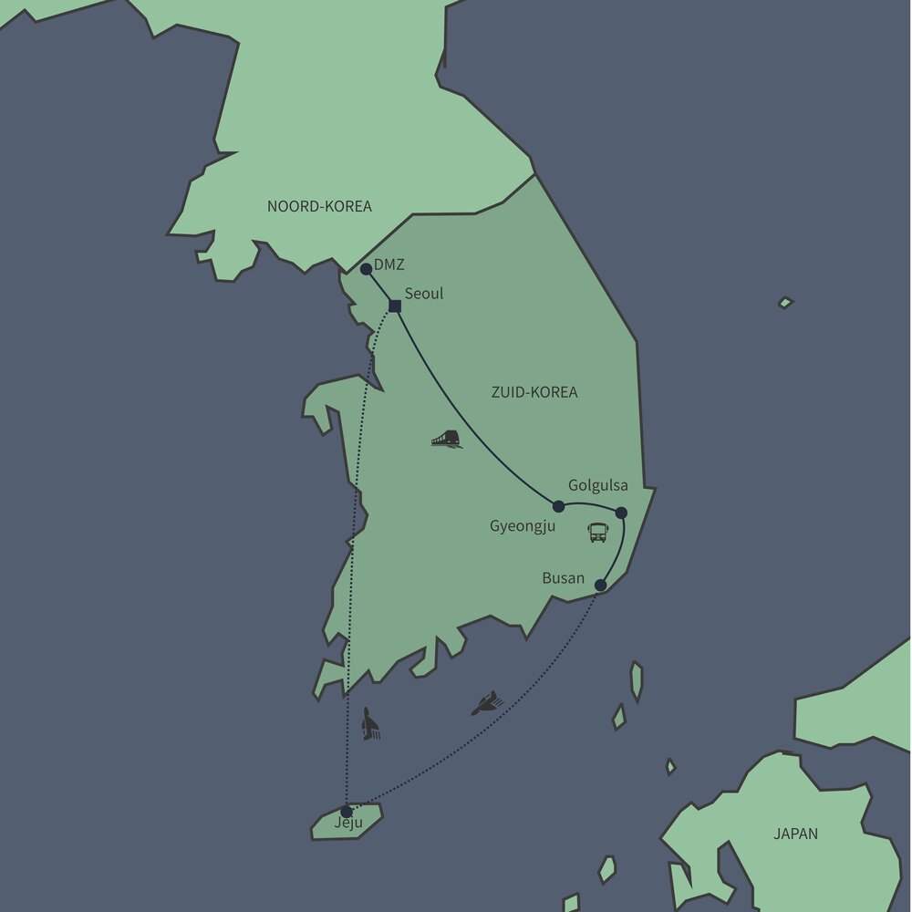 Routekaart van Groepsreis Uniek & Boetiek Zuid-Korea