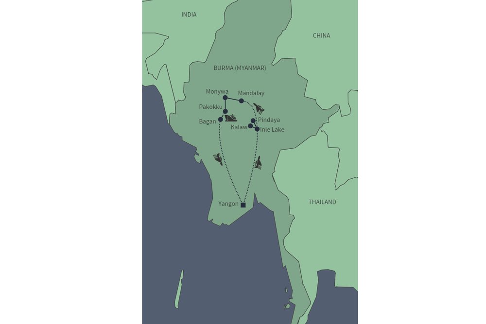 Routekaart van Myanmar's Gouden Glimlach