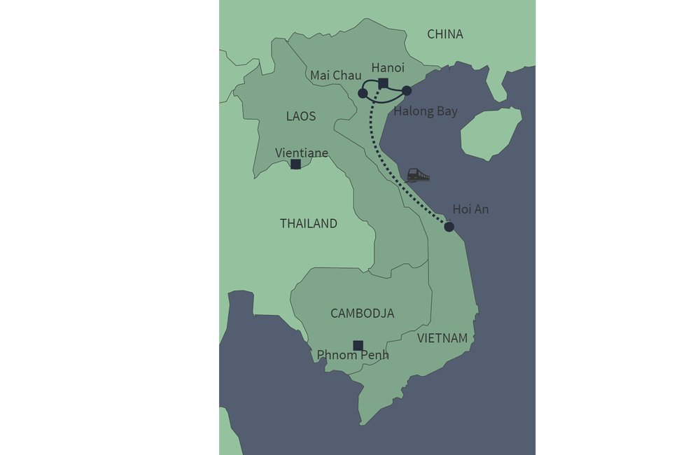Routekaart van Familiereis Vietnam