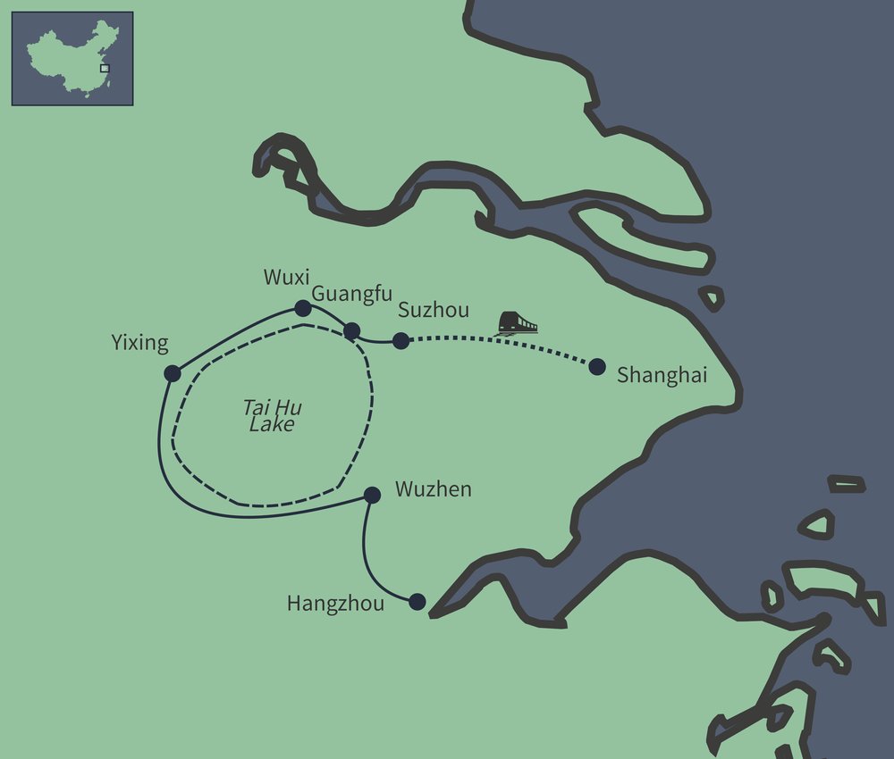 Routekaart van Waterstadjes in de Yangtze Delta