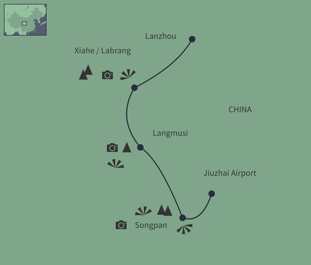 Routekaart van Tibetaanse kloosters en nomaden