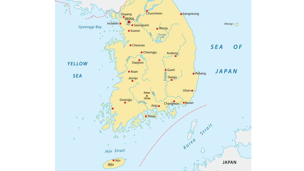 Kaart van Zuid-Korea