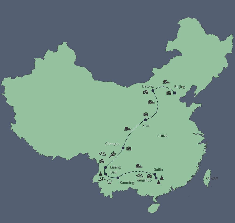Routekaart van Grand Tour door China