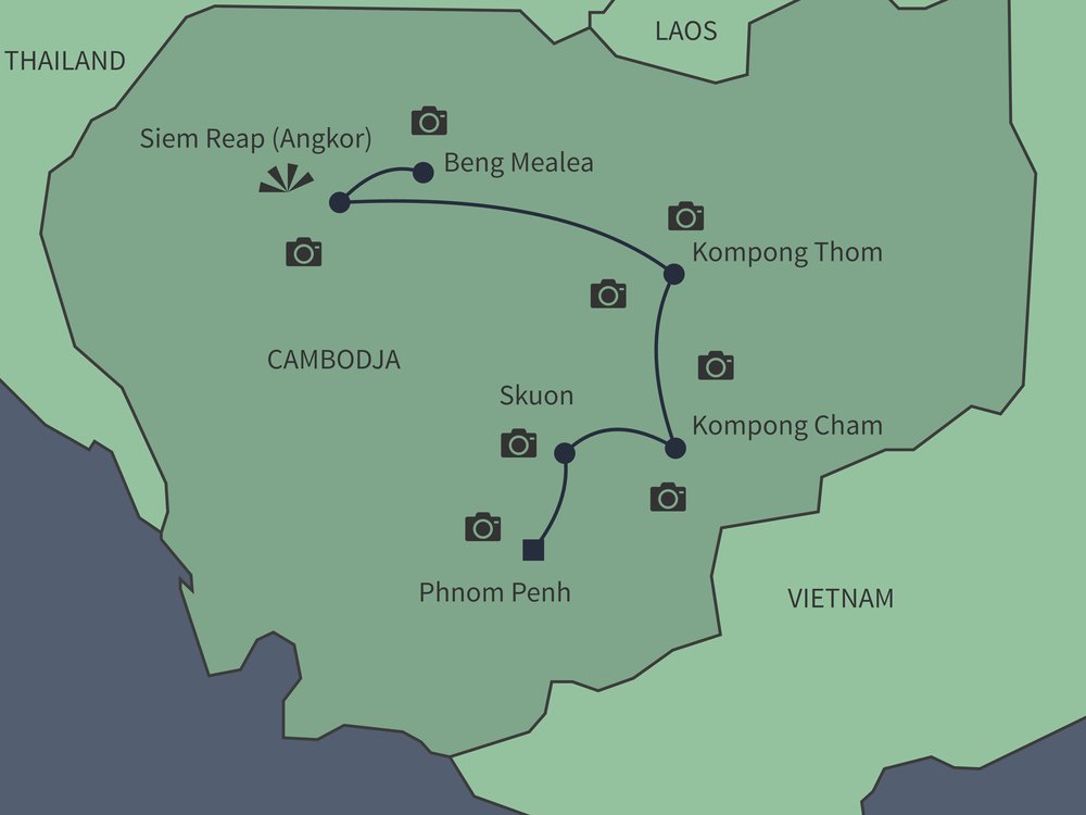 Routekaart van Fietsend door Cambodja