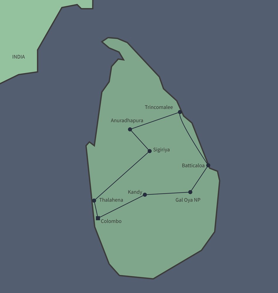 Routekaart van Gastvrij en vriendelijk Sri Lanka