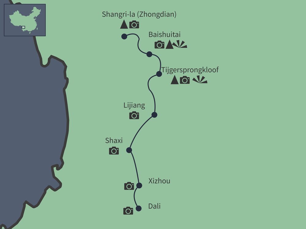 Routekaart van Kleurrijk Yunnan