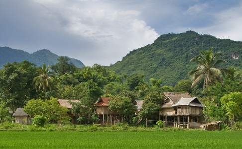 Paalwoningen in de omgeving van Mai Chau