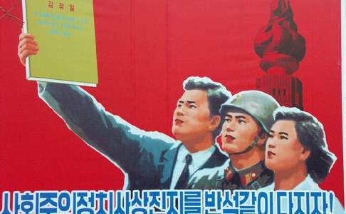 Pyongyang, propagandabord over Juche