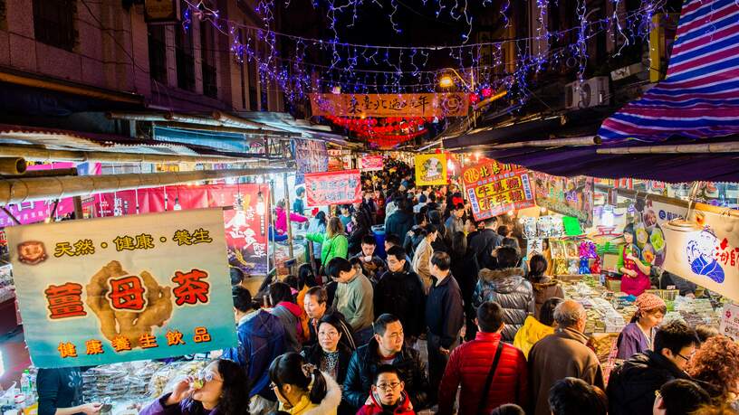 De Shilin-markt in Taipei is één van de meest bruisende nachtmarkten van Taiwan