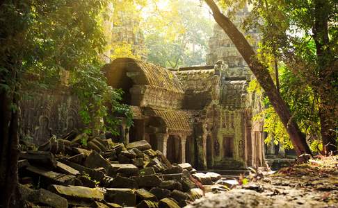 De prachtige jungle tempel Ta Phrom in het Angkor gebied